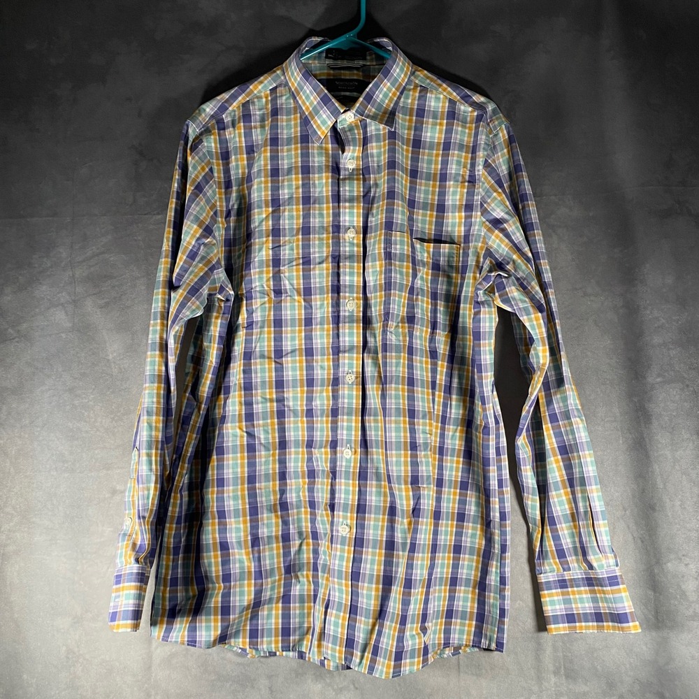 Nordstrom Plaid Wrinkle Free‎ Cotton Button Down Shirt Long Sleeve Regular Fit L